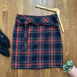 H&M Navy & Red Plaid Mini Skirt